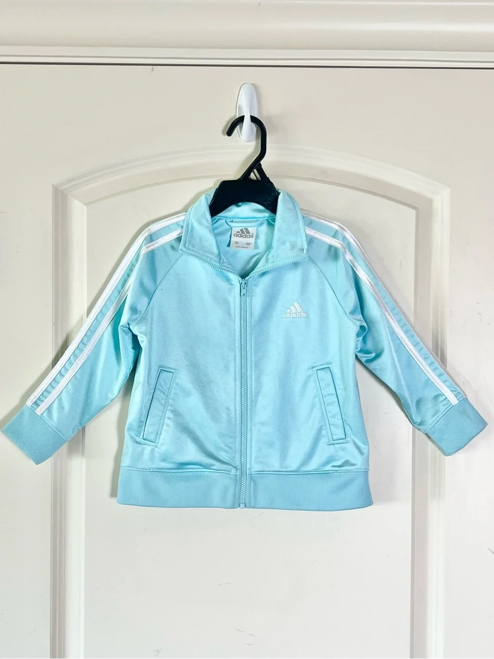 Vintage Adidas Toddler Girls Turquoise Blue White 3 Stripe Track Jacket Size 3T